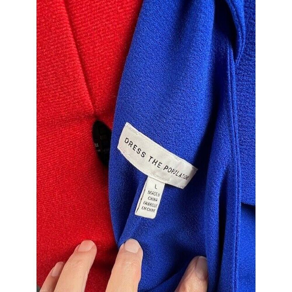 DRESS THE POPULATION Tiffany One-Shoulder Bow-Tie Midi Dress in Blue Size L NWT - Picture 6 of 7